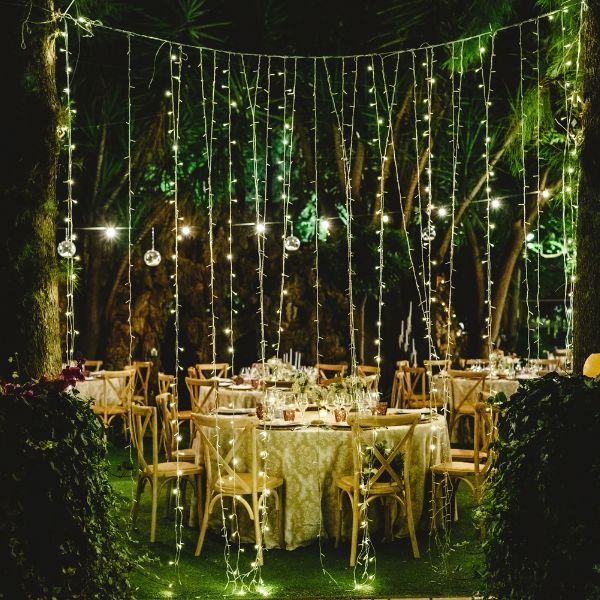 Close view of roofline LED light strings on a home